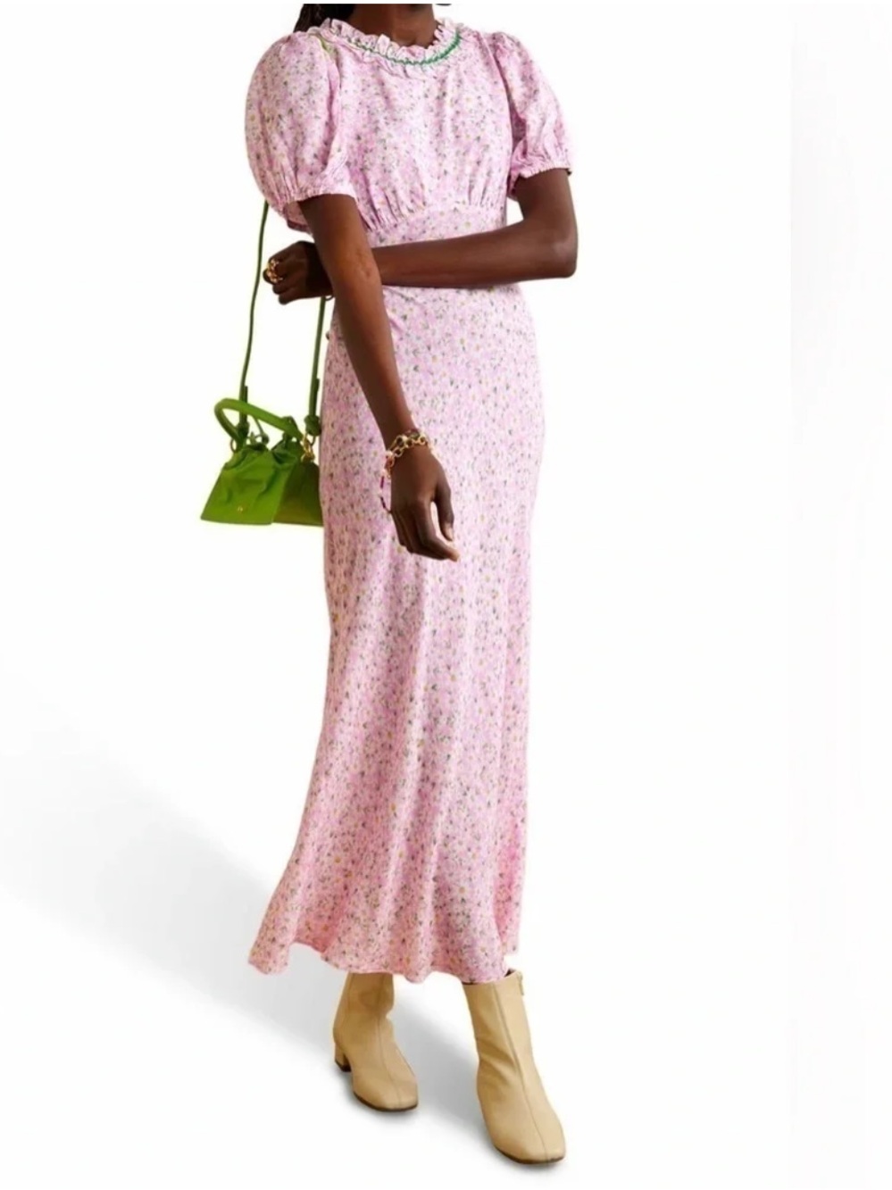 RIXO Deia Ruffled Floral-Print Voile Midi Dress Pink XS